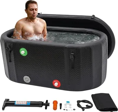 Produktbild von Eisbaden Tonne Eisbad Badewanne - Faltbare Badewanne Erwachsene, Aufblasbarer Eiseimer mit Abdeckung, Eisfass für Innen Außenbereich Kalte Therapie Erholung | -5-40℃ Temperaturbereich | 132x70x54cm