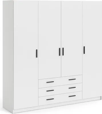 Image de Armoire VEGA Blanc Mat, 4 Portes, 3 Tiroirs, 195,5 x 49,6 x 200,4 cm