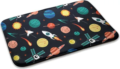 Produktbild von Kinderteppich Schlafzimmer Modern - 90 cm x 60 cm - Weltraum Und Raketen