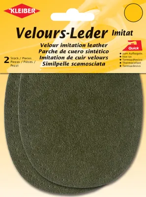 Produktbild von KLEIBER Velour-Aufbügelflecken oval 100 x 130 mm oliv 2 Stück
