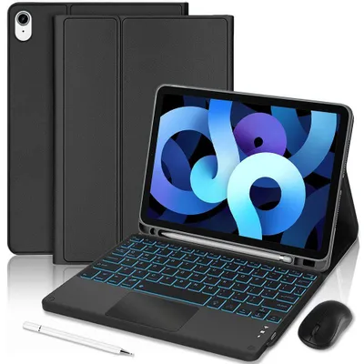 Image de Coque Clavier pour iPad Air 11" (M4/M3/M2) / iPad Air 4/5 10,9" Synthécuir Noir avec Clavier Rétroéclairé + Souris + Stylet