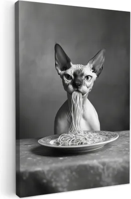 Obrázok produktu pre Plátno Obrazy 40x60 cm - Zvieratá, Zábavné - Sphynx - Mačka, nástenné umenie, dekorácie na stenu obývačka, obraz