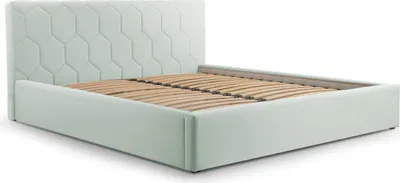 Produktbild von Polsterbett, Doppelbett mit Gepolsterter Kopfteil, Bett mit Kopfstütze, Bettkasten und Lattenrost, Rahmenbettgestell, Samststoff, Stauraumbett - Bett 02 - 180x200 - Mint (TRINITY 21)