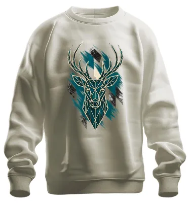 Productafbeelding van Hertshoorn, polygonale geometrische print, bos, natuur, leren broek, sweatshirt, trui, natuur, maat L