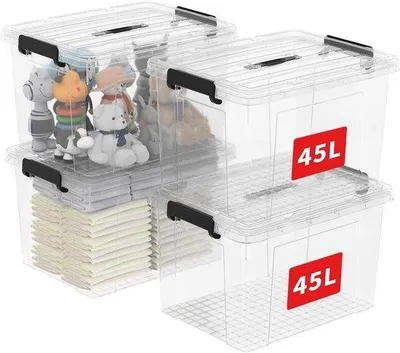 Produktbild von Famanu Aufbewahrungsbox 45L, stapelbar und nestbar mit Deckel - 4er Pack