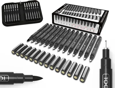 Productafbeelding van Micro-Line 14 pennen met etui - Fineliner - Multiliner - Archiefinkt - Waterdicht - Journaling - Illustratie - Schetsen