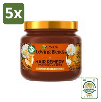 Imagen del producto de 5 x Mascarilla capilar Garnier Loving Blends, aceite de argán y de camelia, para cabello seco y sin brillo, 340 ml - Pack ahorro - 5 unidades