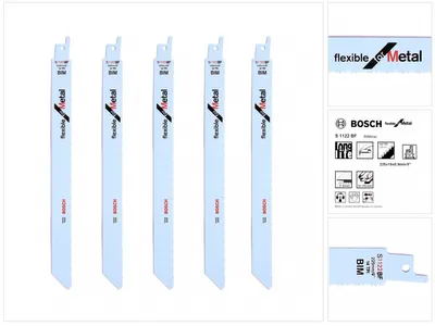 Image de Bosch 5 Lames de scie sabre 225 mm Flexible for Metal S 1122 BF / S1122BF ( 2608656019 )