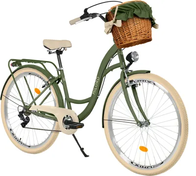 Produktbild von Milord Komfort Fahrrad Mit Weidenkorb Damenfahrrad, 26 Zoll, Grün-Creme, 7 Gang Shimano