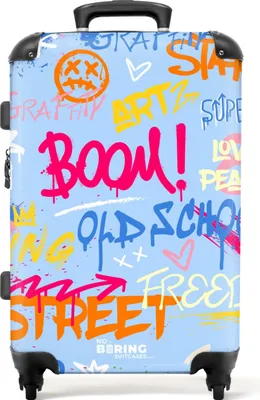 Produktbild von NoBoringSuitcases.com Hartschalen Koffer Mittelgroß 67x43x25 cm, 72L, Bunte Graffiti-Drucke: Blau - Bunt, Reisekoffer mit 4 Rollen