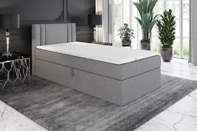 Produktbild von Boxspringbett, Jugendbett GAMAL 100x200 (Links) mit Bettkästen, Bonell-Matratze und Topper. Farbe: Grau