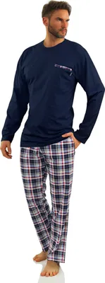 Produktbild von Sesto Senso Herren Schlafanzug Pyjama 100% Baumwolle Langarm + Pyjamahose Nachtanzug - 2188/06 Navy - M