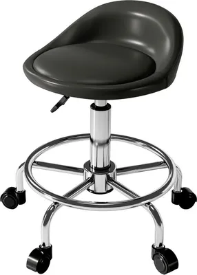 Immagine prodotto di Sgabello con rotelle regolabile in altezza e schienale; sgabello girevole 59-75 cm; sgabello da lavoro girevole a 360°; sgabello da ufficio per ufficio, salone, massaggi e spa; nero