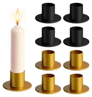 Produktbild von 8 Stück Kerzenständer für Stabkerzen in Schwarz und Gold, Vintage Kerzenhalter für Hochzeiten und Partys