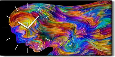 Produktbild von Küchenuhr Bürouhr Leinwand Uhr Geräuschlos 60x30 Malerei Abstrakte Kunst Bunt - weiße Hände