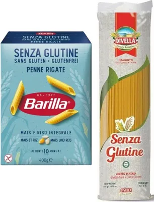 Produktbild von 12er-Pack Testpaket Pasta Barilla Penne Rigate + Divella Spaghetti Senza Glutine,Glutenfreie Nudeln Italienische Pasta 400g