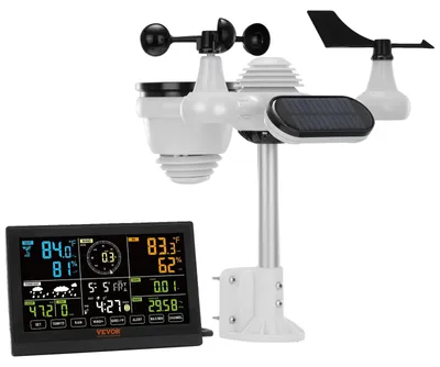 Obrázek produktu pro VEVOR Meteostanice 7 v 1 Bezdrátová meteostanice s venkovním senzorem 7,5" barevný displej RCC atomové hodiny pro měření směru větru rychlosti vzduchu tlaku vzduchu vnitřní/venkovní teploty a vlhkosti fáze měsíce