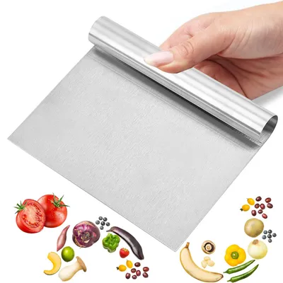 Produktbild von Teigschaber, Teigwagen aus Edelstahl, Gemüseschaufel, Küchenspatel, Küchenutensil, Schaber für Kuchen, Pizzen und Torten