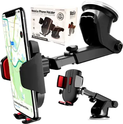 Obrázok produktu pre Teleskopický držiak telefónu do auta, čierny, plastový, nastaviteľný 6,4 cm - 9 cm