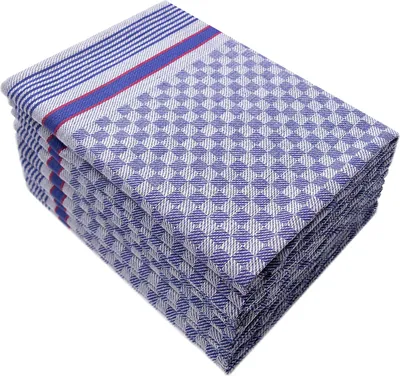 Produktbild von Merkanta 10er Set Premium Grubentücher, 45x90cm - Hochwertige Geschirrhandtücher, 100% Baumwolle, blau kariert