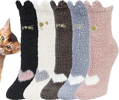 Produktbild von Kuschelsocken Damen Katze 5 Paar Flauschsocken Wintersocken Bettsocken Thermosocken M?dchen Dicke Gemš¹tliche Warme Socken Haussocken Weihnachtssocken Mehrfarbig