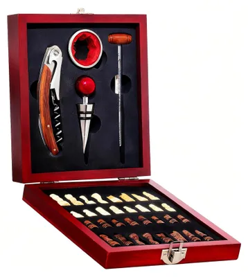 Imagen del producto de Sacacorchos profesional con termómetro y caja de regalo de madera