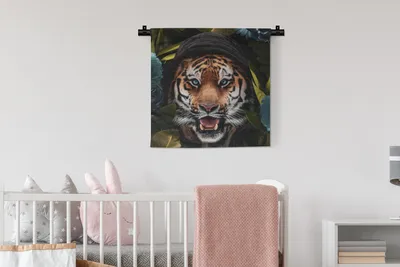 Produktbild von MuchoWow® Wandteppich Wandbehang Tiger - Blumen - Kleidung 60x60 cm Tapisserie Dekoration Wandtuch - Dekorationen - Wand Decke
