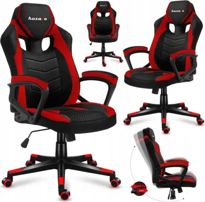Immagine prodotto di Huzaro Force 2.5 | sedia da gioco sedia da ufficio sedia da computer | girevole regolabile in altezza con funzione dondolo | portata fino a 140 kg | tessuto | nero rosso
