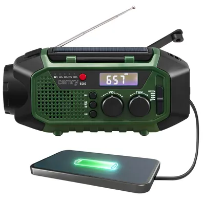 Zdjęcie produktu dla Radio awaryjne wielofunkcyjne solarne/dynamo/USB, bateria CR1919 4000 mAh, zielone, 181 x 72 x 82 mm