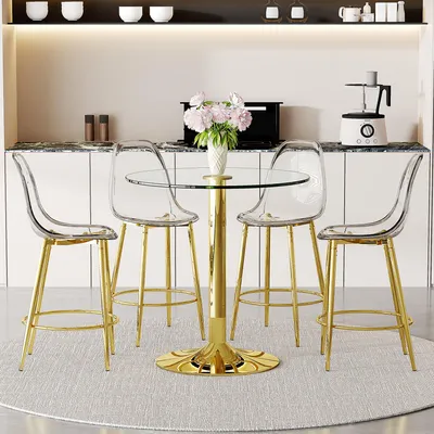 Productafbeelding van Eettafel, vierkant, UV-coating, marmerlook, metalen frame, modern (goud, transparant)