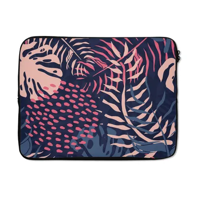 Produktbild von MuchoWow® Laptop Hülle 17 Zoll Laptoptasche Blätter - Tropisch - Muster - Mädchen - Kinder - Rosa - Mädchen - Zipper - Schutzabdeckung