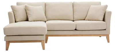 Produktbild von Miliboo - Skandinavisches Ecksofa links aus beigem Stoff mit abnehmbaren Bezügen und hellem Holz 3-4 Sitzer OSLO