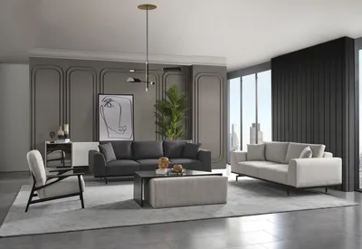 Produktbild von Komplette Couchgarnitur Sofa Sofas Sessel Grau Sofagarnitur Set 4tlg