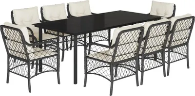 Image de vidaXL Salon de jardin 9 pièces avec coussins noir poly rotin
