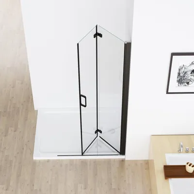 Produktbild von MIQU Nischentür 90 x 185 cm Walk in Duschabtrennung Faltbar Duschwand für Dusche Matt Schwarz Pendeltür Falttür Duschtür aus ESG Glas Rahmenlos