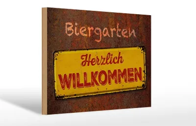 Produktbild von Holzschild Biergarten herzlich willkommen, 30x20 cm, Holzschilder Spruch Getränke Alkohol Bier Bayern