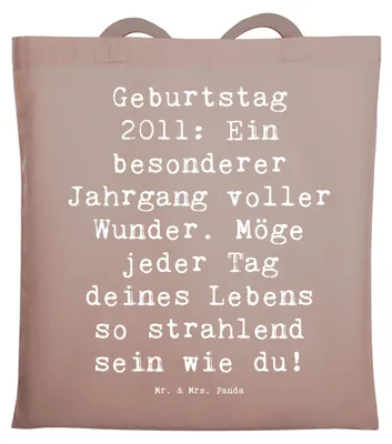 Produktbild von Mr. & Mrs. Panda Schultasche Spruch 2011 Geburtstag - Braun Pastell - Geschenk, Tasche, Erinnerungen, Laptoptasche, voller Wunder, Shopping, Tote Bag, Geburtstagsgeschenk