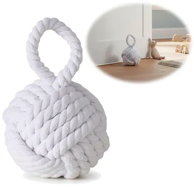 Produktbild von LS-LebenStil Vintage Boden Türstopper Malmö 23cm Weiß White 1,2kg Jute Knoten Tragegriff Türpuffer Türhalter Türsack Tür Stopper Sack Fensterstopper