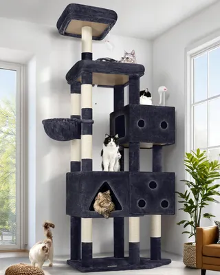 Immagine prodotto di Albero per gatti di grandi dimensioni, con 3 ampie casette e una piattaforma imbottita