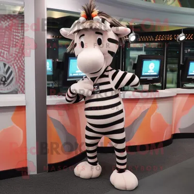 Produktbild von Pfirsich-Zebra REDBROKOLY Maskottchen kostüm gekleidet mit Jogginghose und Hüten