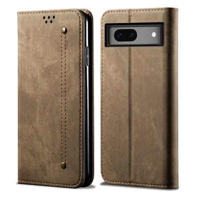 Produktbild von Hülle für Google Pixel 8A Leder Brieftasche Flip Bookstyle Schutzhülle mit Standfunktion Khaki
