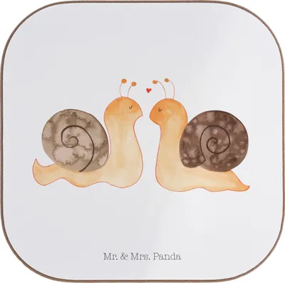 Produktbild von Mr. & Mrs. Panda Holzuntersetzer Schnecken Liebe - Weiß - Geschenk, gläseruntersetzer, Zufrieden, Coaster, Verliebt, Pärchen, Untersetzer für Gläser, Glas, glücklich