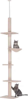 Produktbild von Kratzbaum Deckenhoch höhenverstellbar, stabiler Katzenbaum mit Sisalsäulen, Katzen Kletterbaum, Beige, 40 x 34 x 230-260 cm