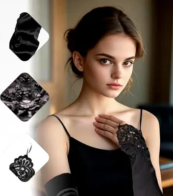 Produktbild von Lange Fingerlose Damenhandschuhe aus Satin mit Spitze 42 cm