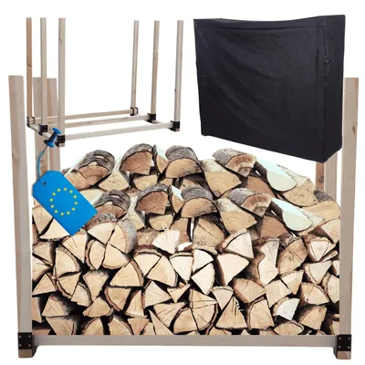 Produktbild von MODO24 Kaminholzregal, Holzunterstand, mit Abdeckung, Schutzplane, Brennholzregal, Holzlager, Garten, Wetterfest, Massivholz, 150x116x80 cm, DRE