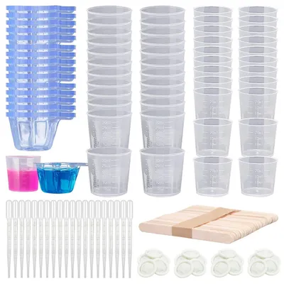 Immagine prodotto di Set di misurini in plastica per resina, 280 pezzi, con pipette e bastoncini di legno