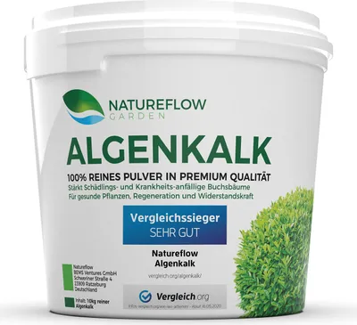 Produktbild von Algenkalk für Buchsbäume 10kg – Widerstandskraft und Regeneration für anfällige Buchsbäume - Premium Buchsbaum Dünger und Spritzmittel