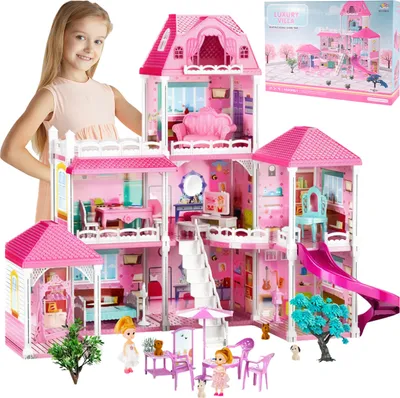 Produktbild von MalPlay XXL Großes Ausklappbares Villa | Puppenhaus mit Zubehör | Möbeln, Puppen Und Hunden | Kinder Mädchen ab 3 Jahren