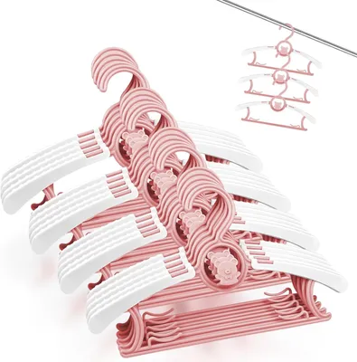 Image de 20 cintres pour vêtements - Cintres en plastique extensibles pour vêtements pour enfants, avec des crochets empilables en forme d'ours