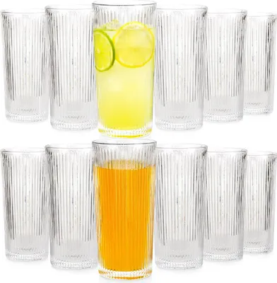 Obrázek produktu pro Vilde | Sada sklenic na pití - 12 kusů - Rýhované sklo - 320 ml - Sklenice na vodu - Sklenice na džusy